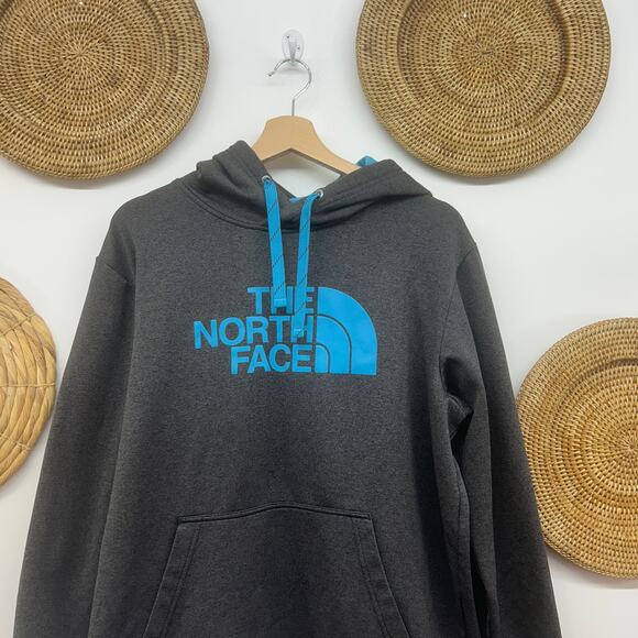 The North Face Gray Blue Logo Hooded Sweatshirt Hoodie Athleisure Mens Large - Picture 3 of 5